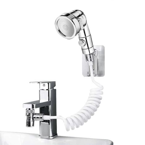 Ensemble de douche pour lavabo, comprenant une douchette, un flexible télescopique et idéal pour se laver les cheveux ou nettoyer le lavabo.