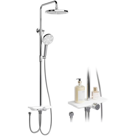 Ensemble de douche pour salle de bain : système mural en acier inoxydable avec tablette, pommeau de douche effet pluie et douchette à main