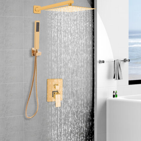 Ensemble de douche Système de douche Accessoires de douche encastrables Ensemble de douche à effet pluie en acier inoxydable de 20 cm Douchette à main Ensemble de douche pour salle de bains