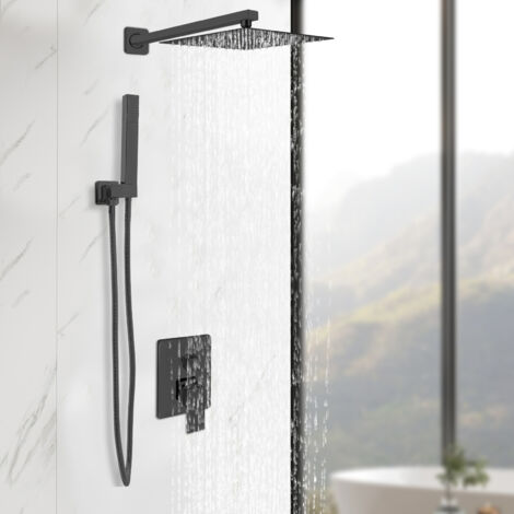 Ensemble de douche Système de douche Accessoires de douche encastrables Ensemble de douche à effet pluie en acier inoxydable de 25x25 cm Douchette à main Ensemble de douche pour salle de bains