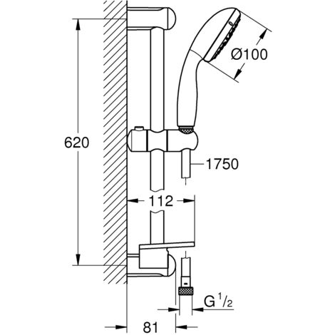 Ensemble de douche sur barre Tempesta 100 1 jet