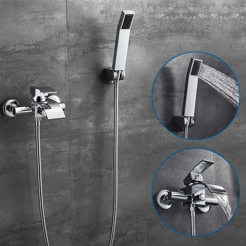 Auralum - Robinet de Baignoire Cascade Thermostatique Chromé avec Douchette Robinet mitigeur Laiton Robinet Douche Montage Muralavec Douche Chaud Et