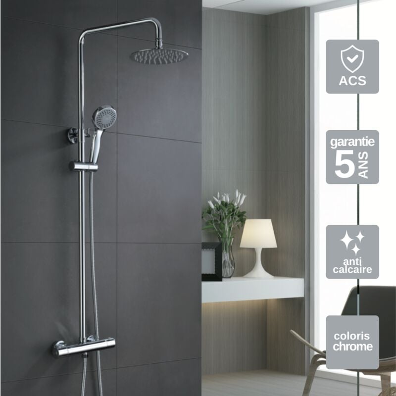 Colonne de Douche Thermostatique Anti-Calcaire Chrome imex kent BTK017