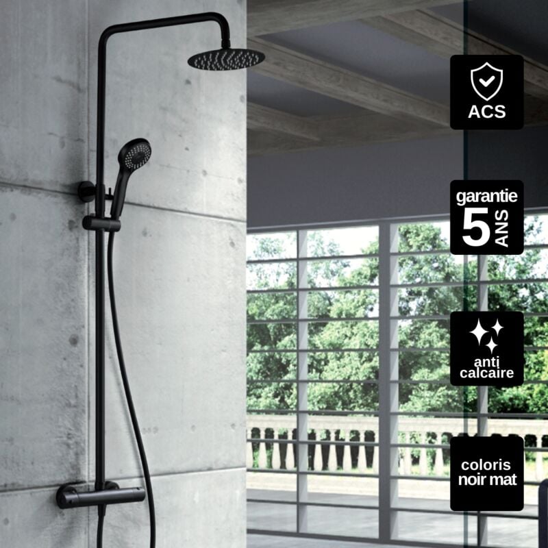 Colonne de Douche Thermostatique Anti-Calcaire Noir Mat imex kent BTK017/NG