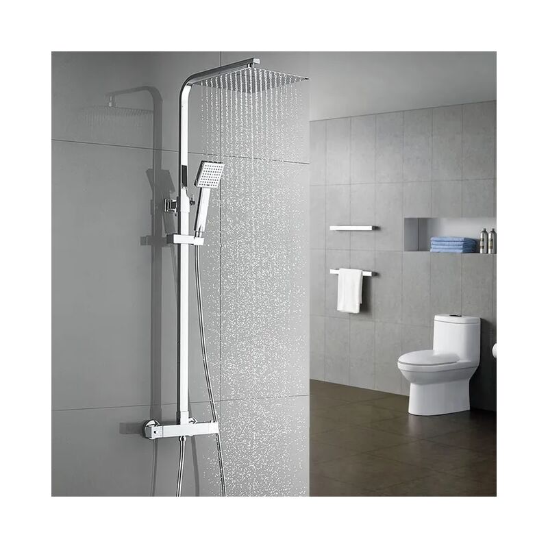 Ensemble de Douche Thermostatique Tête de Douche Ultra-mince de 10 Pouces Colonne de Douche Showerpipe Hauteur Réglable Inox 304 avec Tuyau de Douche