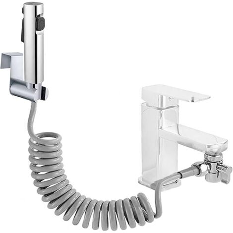 Ensemble de douchette à main pour bidet, mode double jet, buse en plastique ABS, kit de pulvérisation pour couches en tissu pour bébé avec distributeur de robinet, tuyau à ressort, support mural
