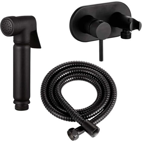 Ensemble de douchette design WC/bidet Shattaf - Avec mitigeur - Couleur : noir mat