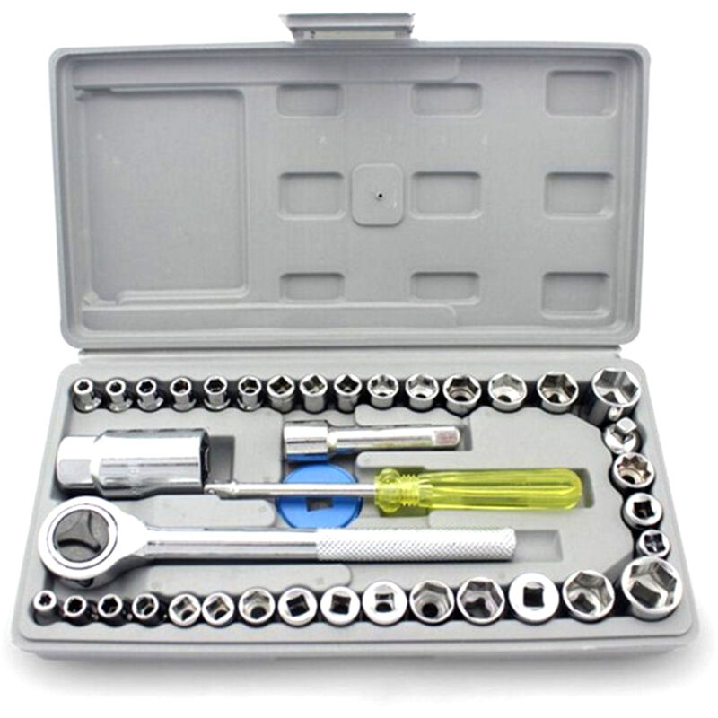 Lifcausal - Ensemble de douilles de clé multifonctionnelle 40 pièces pour réparation de voiture et moto, kit d'outils à main en acier à haute teneur