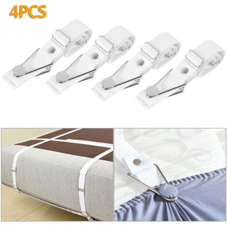 Ensemble de draps 4 pièces avec pinces réglables pour drap-housse, pinces antidérapantes pour draps-housses, pinces élastiques pour matelas, adapté à une utilisation dans la chambre à coucher.
