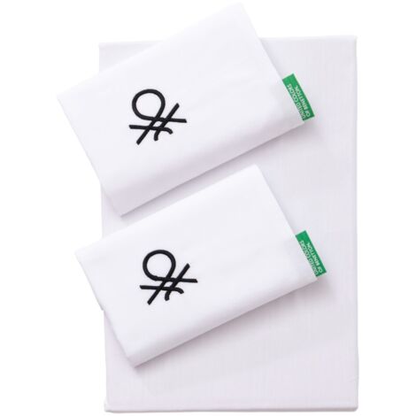 ENSEMBLE DE DRAPS BENETTON 4PCS KING: DRAP PLAT (260x280CM AVEC OURLET SIMPLE 5CM) + DRAP HOUSSE (200X200+Rabat 30CM) + 2 TAIE D'OREILLER (50X80CM) 100% QUELQUE CHOSE