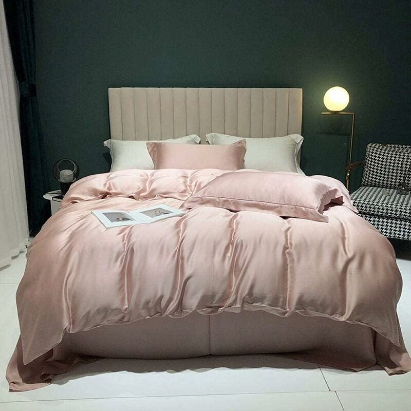 Ensemble de draps de lit, couleur pure soyeux double face Tencel housse de couette quatre pièces drap de glace soie nude literie de couchage