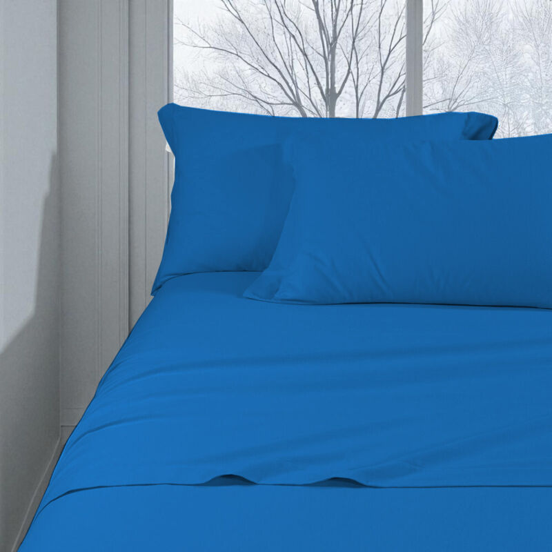 Ensemble de draps d'hiver en flanelle bleue unie – 100 % molleton de coton, anti-boulochage, chaud et doux, fabriqué en Italie Un Carré
