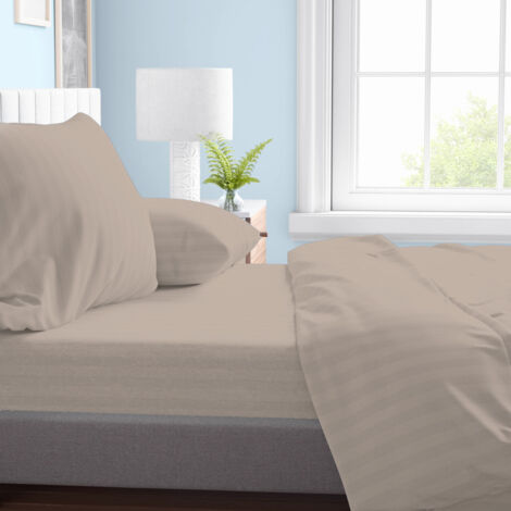 Ensemble de draps doubles en microfibre, gris tourterelle, satin rayé, sans repassage, 2 carrés