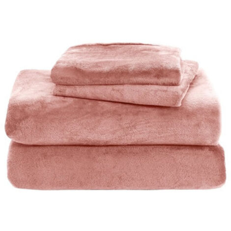 Ensemble de draps en laine (1 drap + 2 taies d'oreiller), en tissu micro-bouloché ultra-doux, rose, 200x220cm.
