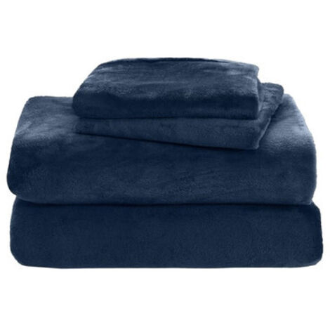 Ensemble de draps en laine (1 drap + 2 taies d'oreiller), en tissu micropolaire ultra-doux, bleu marine, 200x220cm.