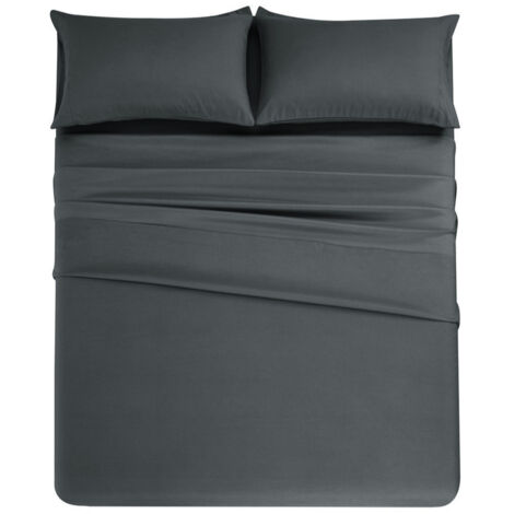 Ensemble de draps Queen 4 pièces, gris, en jersey de coton doux et respirant avec poches profondes, unisexe