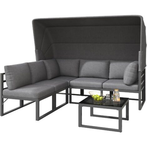 Ensemble de fauteuils de jardin, ensemble de sièges Iron Sunny Island avec repose-pieds et table avec auvent, 4 pièces, mobilier de balcon et de jardin, mobilier de terrasse résistant aux intempéries,