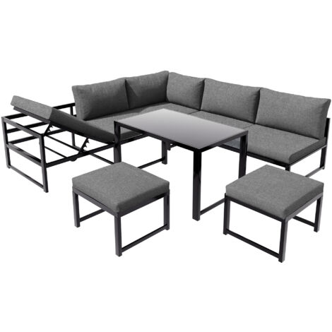 Ensemble de fauteuils de jardin, salon en aluminium pour balcon de jardin, avec fonction inclinable, dossier réglable en 4 positions, avec coussins d'assise et de dossier doux, gris