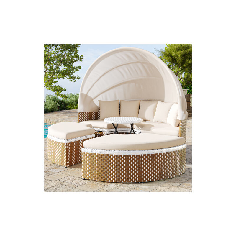 Ensemble de fauteuils salon de jardin, ensemble de table et de chaises de jardin en rotin, Shell Garden Lounge Armchair, baldaquin extensible,