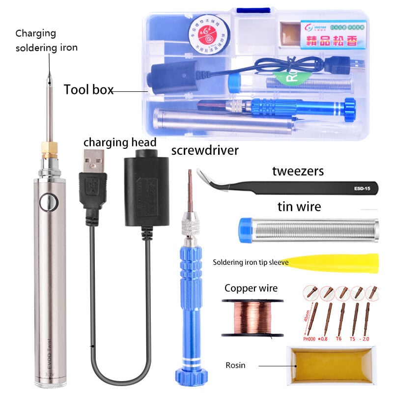 Tonchean - Ensemble de fer à souder 5V 8W, fer à souder portable, interface usb, entretien à haute altitude, batterie rechargeable fer à souder