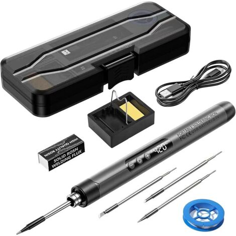 Ensemble de fer à souder rechargeable par USB, fer à souder sans fil avec LCD, température réglable de 260-420℃, 3 embouts de soudure, fil de soudure, kit de soudure pour la réparation de la