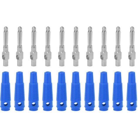 Ensemble de fiches bananes - 10 pièces 4mm 7 broches mâles en cuivre, design empilable, 1000V 32A, manchon souple, serrage à vis, bleu