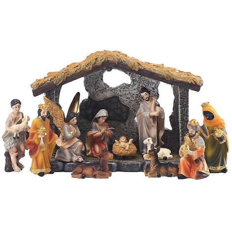 Ensemble de figurines de crèche de Noël représentant la scène de la Nativité et Jésus