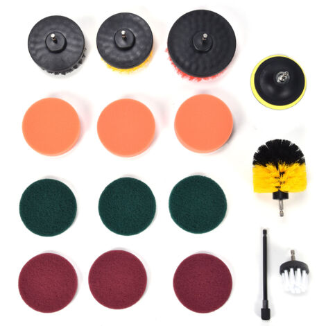 Ensemble de fixation de brosse de forage 16 pièces, tampons à récurer, éponge de nettoyage pour le dépoussiérage des murs et des sols