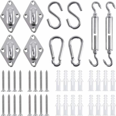 Ensemble de fixation pour voile d'ombrage, accessoires de voile d'ombrage en acier inoxydable kit de montage vis de serrage mousqueton avec vis voile d'ombrage, treillis, écran de confidentialité, ban