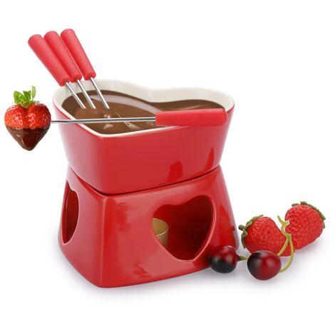 Ensemble de fondoirs en forme de cœur avec 4 fourchettes, chauffe-fromage polyvalent pour chocolat et caramel, plat de service compatible micro-ondes et plaque de cuisson