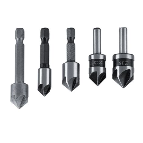 [Ensemble de Forets à Chanfreiner] [Kit Professionnel] [HSS 5Pcs] [5 Gouges: Bois & PVC]
