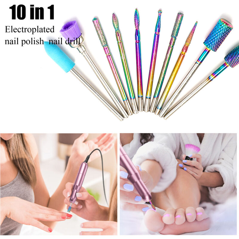 Ensemble de forets à ongles, 10 pièces en carbure de tungstène, pour enlever le vernis à ongles en Poly Gel acrylique pour la pédicure à cuticules en