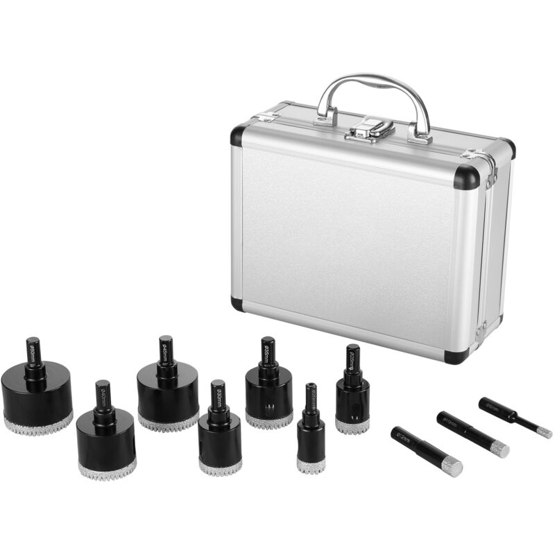 Mophorn - Ensemble de forets diamantés 10 pièces 6/10/12/20/25/30/35/40/45/50 mm, kit de scie cloche avec tige triangulaire et étui de rangement pour