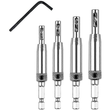 Ensemble de forets pour charnières (4 pièces), forets auto-centrants pour charnières, forets HSS auto-centrants pour charnières, 11/64", 9/64", 7/64", 5/64"