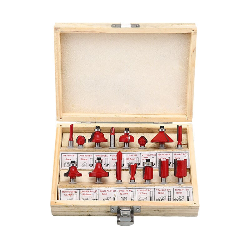 Ensemble de fraises 15 pièces ensemble d'outils pour le travail du bois ensemble de fraises boîte en bois outil de travail du bois en carbure outil