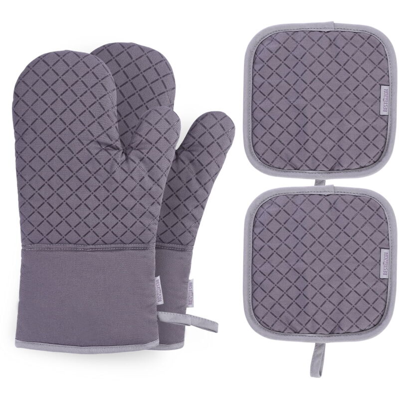 Ensemble de gants de cuisine Ensemble de gants de cuisine et de coussinets de protection résistants à la chaleur Gants de cuisine protecteurs (gris)