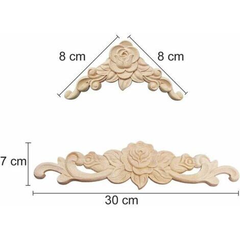 Ensemble de garnitures décoratives en bois (5 pièces) : sculptures sur bois, appliques de garniture en bois, décorations de roses, sculptures florales sur bois, appliques de sculpture sur bois, sculpt