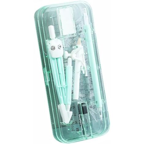 Ensemble de géométrie 9 pièces pour étudiants, ensemble de mathématiques vert comprenant boussole manuelle, rapporteur, règle, crayon, gomme, outils de dessin pour l'école secondaire