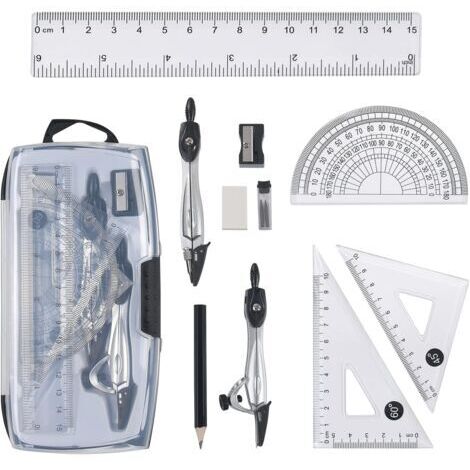 Ensemble de Géométrie,10pcs Kit Géométrie,Règle Protractor Compass Pencil Recharges Plomb Crayon