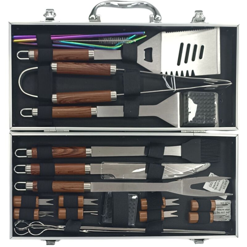 Ensemble de Gril en Acier Inoxydable très épais pour Hommes, Kit d'accessoires de Grillage 23 pièces, Ensemble d'outils de Barbecue avec Tire-Bouchon