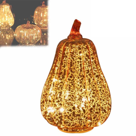 Ensemble de guirlandes lumineuses décoratives, fausses citrouilles avec effet scintillant, plastique, pour décoration d'intérieur, salon, doré