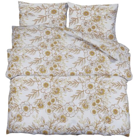 Ensemble de housse de couette blanc et marron 135x200 Coton