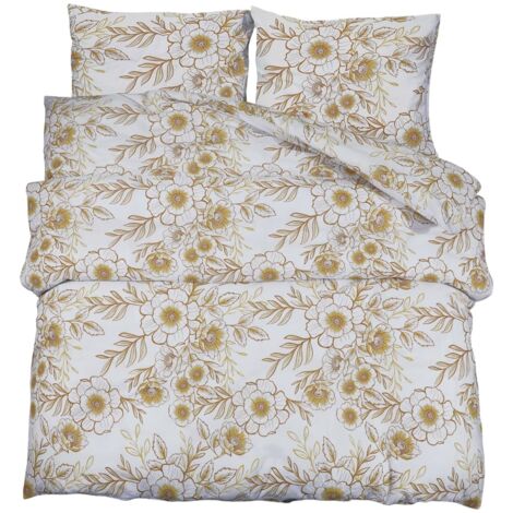 Ensemble de housse de couette blanc et marron 155x220 cm Coton