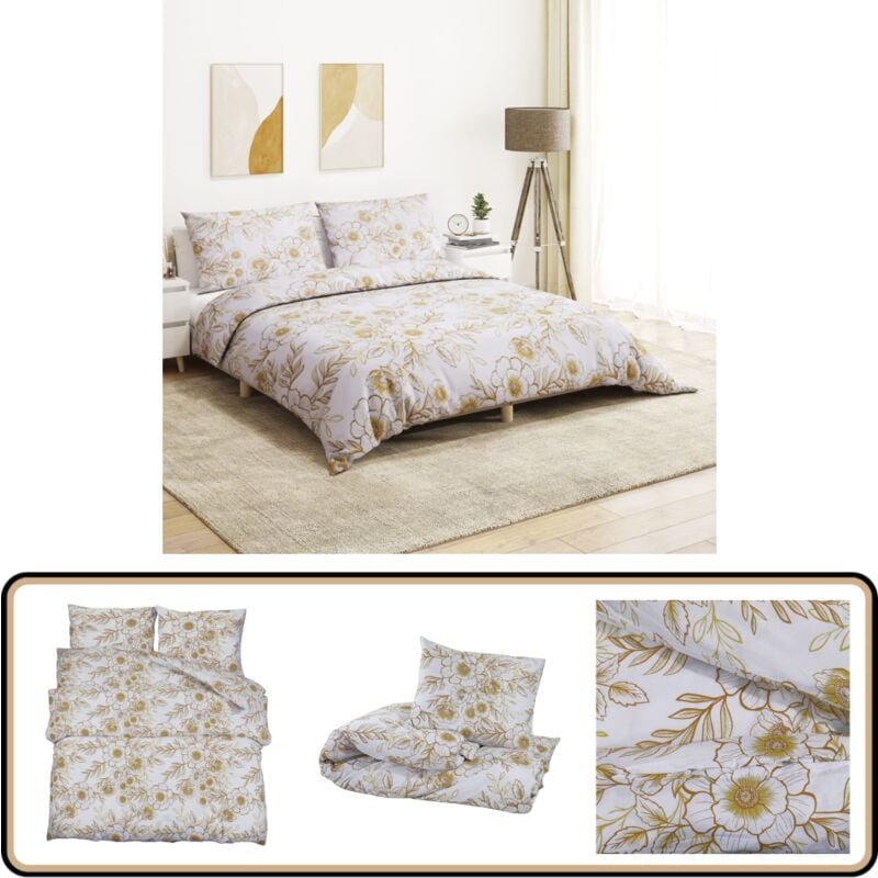 Vidaxl - Ensemble de housse de couette blanc et marron 200x220 cm Coton - Housses De Couette - Linge De Lit - Drap Housse - Literie - Coton