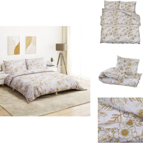 Ensemble de housse de couette blanc et marron 200x220 cm Coton - Housses De Couette - Linge De Lit - Drap Housse - Literie - Coton