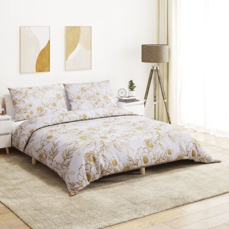 Ensemble de housse de couette blanc et marron 200x220 cm Coton vidaXL