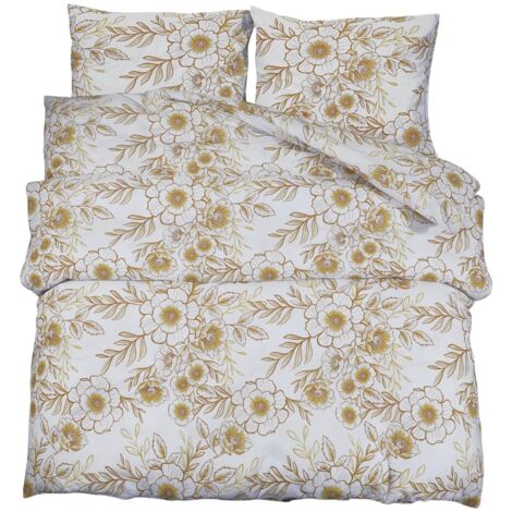 Ensemble de housse de couette blanc et marron 260x220 Coton