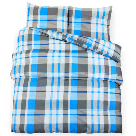 Ensemble de housse de couette Bleu et gris 200x200 cm Coton