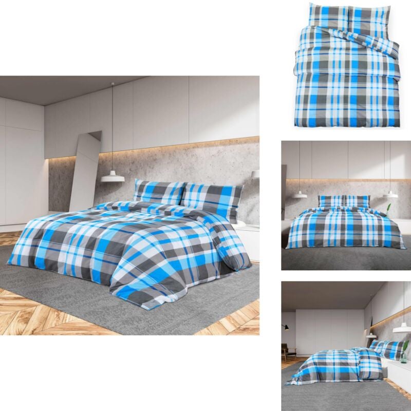 Vidaxl - Ensemble de housse de couette Bleu et gris 220x240 cm Coton - Housses De Couette - Linge De Lit - Literie - Drap Housse - Coton