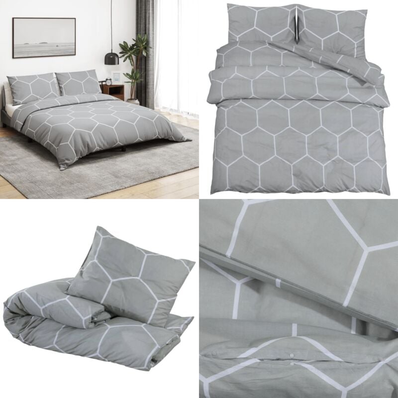 Ensemble de housse de couette Gris 200x220 cm Coton - Housses De Couette - Linge De Lit - Drap Housse - Literie - Coton - Home & Living